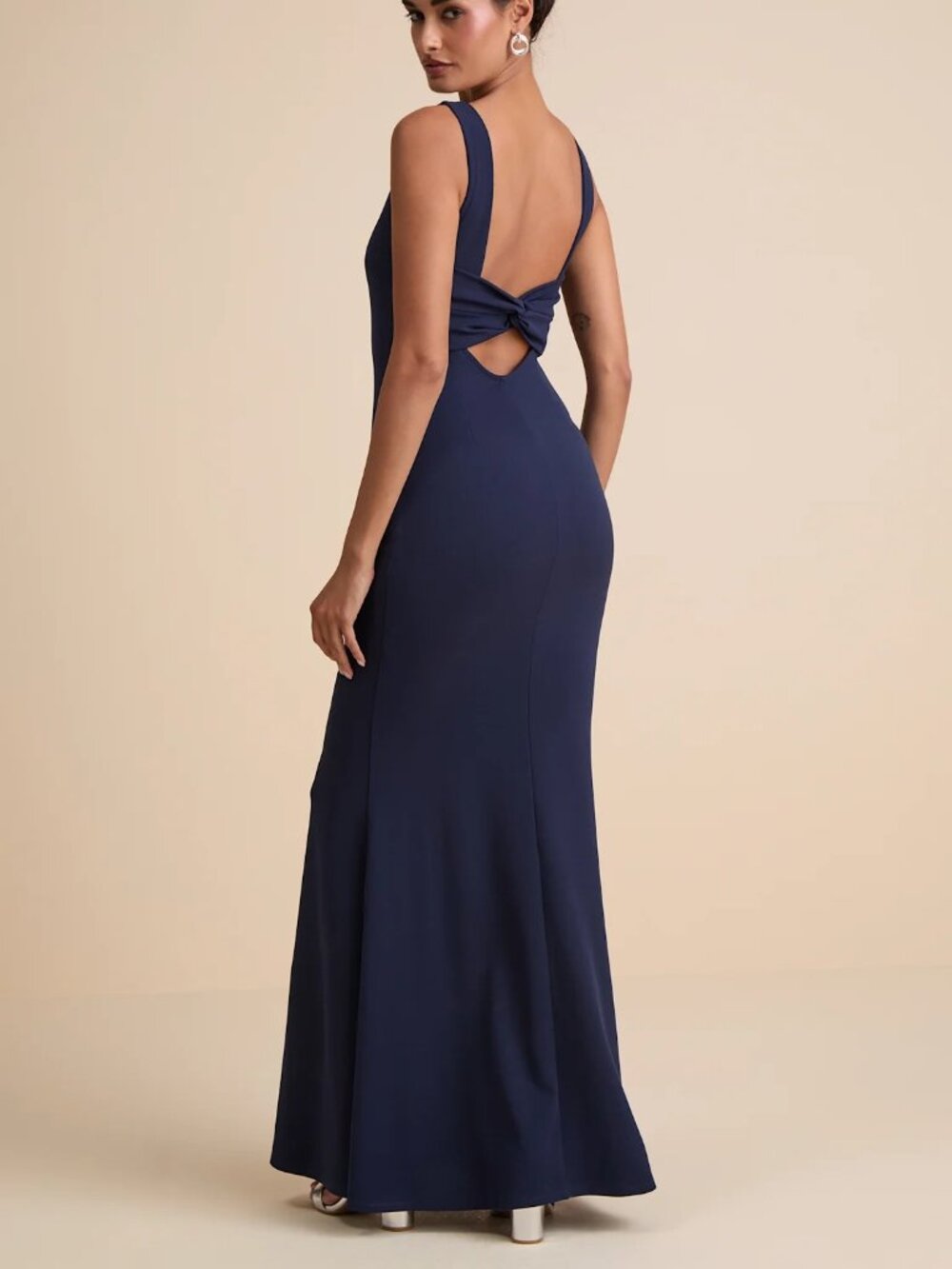 Lulus Love In Your Eyes Navy Knotted Mermaid Maxi Dress Size Small